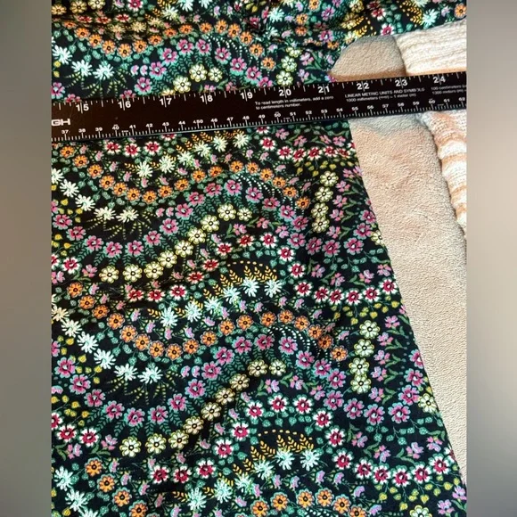 LOFT Ruffled Black Floral 3/4 Sleeve Feminine Blouse  Cotton Tie Back Top - Picture 10 of 13